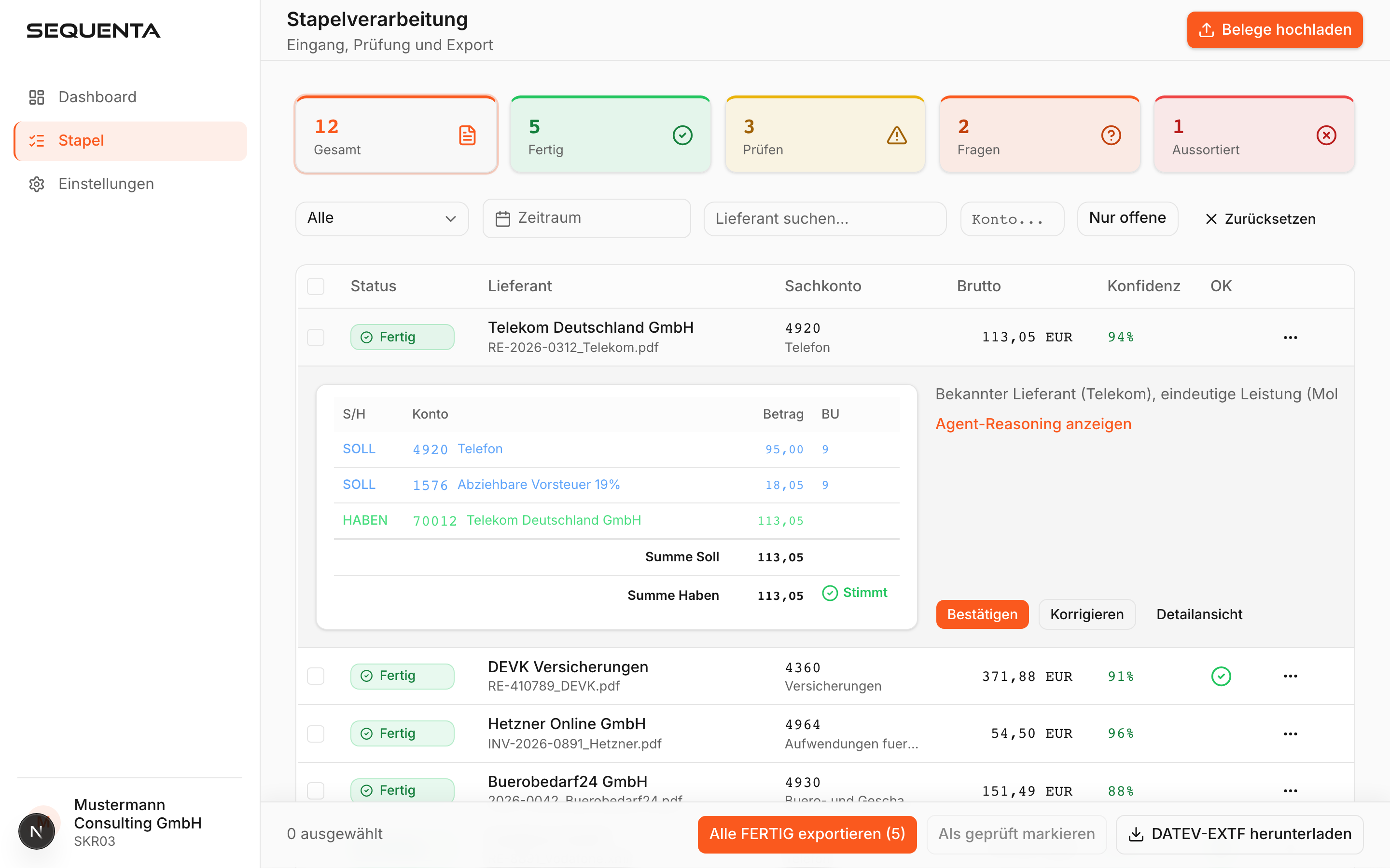 Vollständiger Buchungssatz mit Summenprüfung