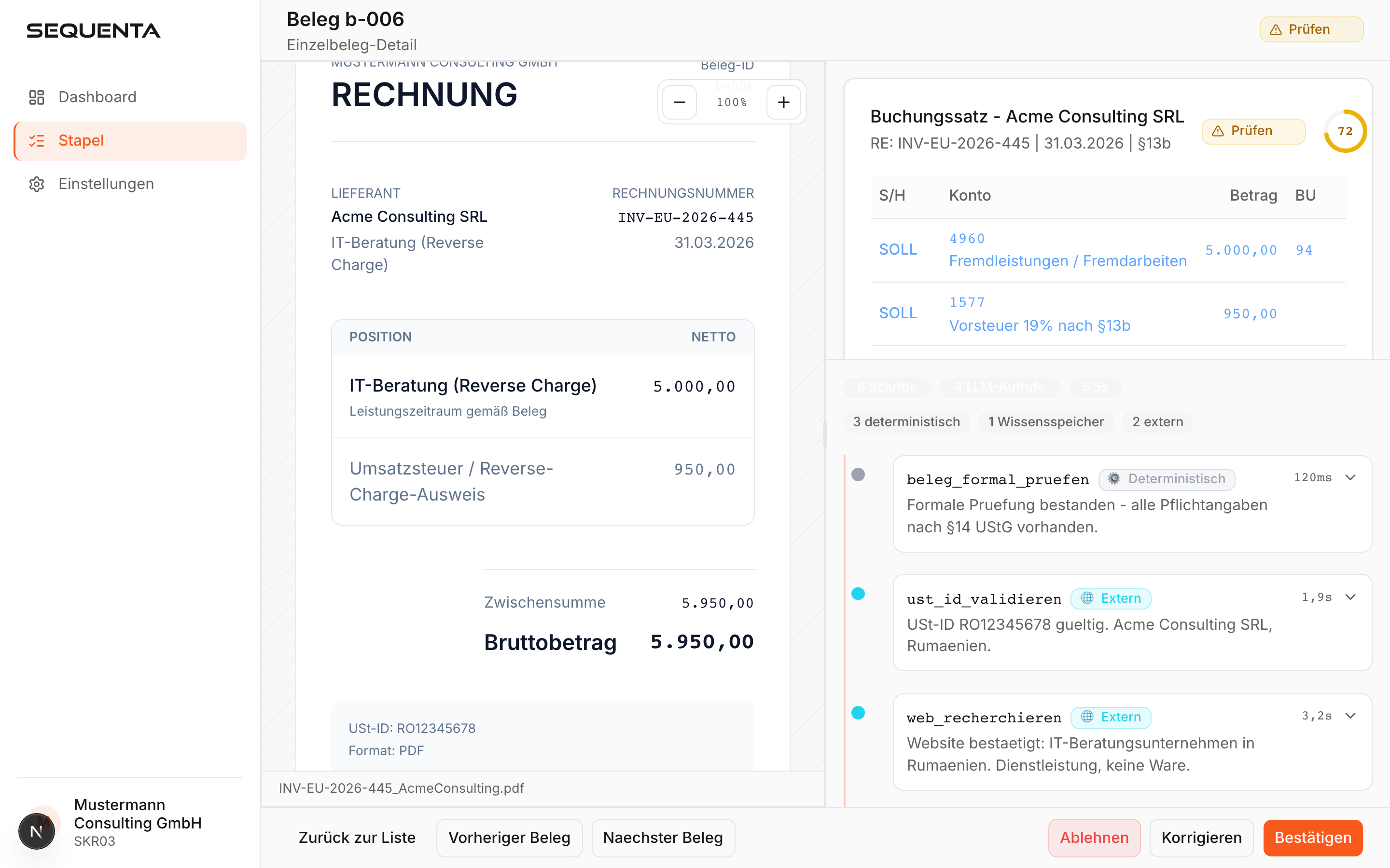 Agent-Timeline mit transparentem KI-Reasoning